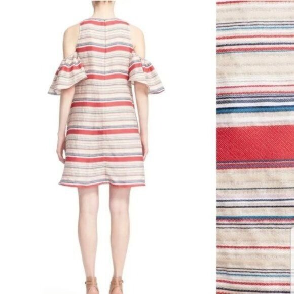 Tanya Taylor Nola Stripe Statement Flutter Sleeve Mini Shift Dress 6 - Picture 10 of 10